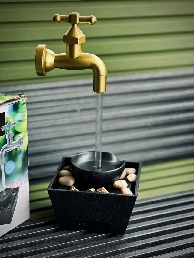 Multi-Tiered Tabletop Accent Fountains with Integrated LED Lights & Decorative Stones - Model 3