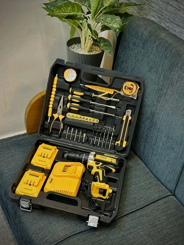 Rechargeable Cordless Drill Set with Dual Batteries, Drill Bits & Hand Tools