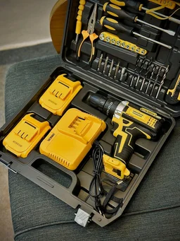 Rechargeable Cordless Drill Set with Dual Batteries, Drill Bits & Hand Tools