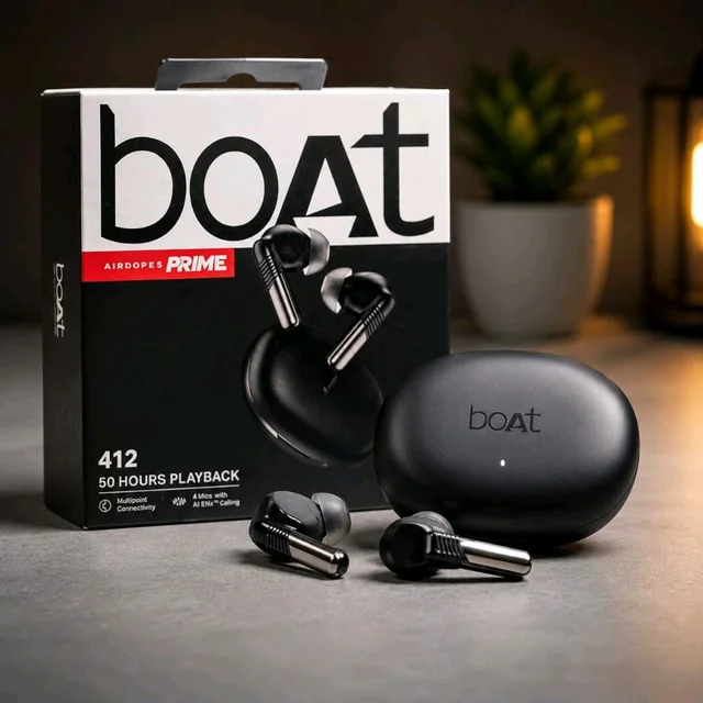 Airdopes Prime 412 True Wireless Earbuds with 50H Playback, Quad Mics AI ENx™ Calling & Multipoint Connectivity (Active Black)