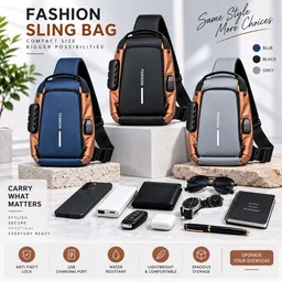 Anti-Theft Crossbody Sling Bag (Water-Resistant) Secure • Minimal • Everyday Carry - Blue