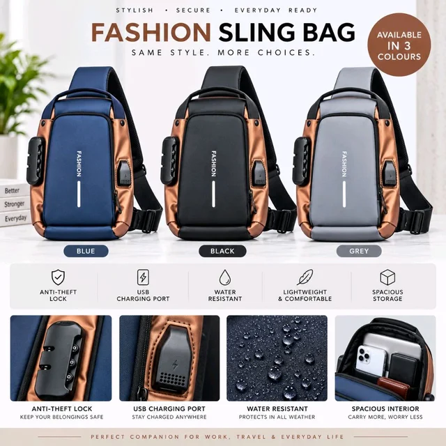 Anti-Theft Crossbody Sling Bag (Water-Resistant) Secure • Minimal • Everyday Carry - Grey