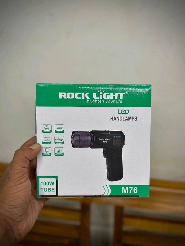 Rock Light M76 100W Tube LED Handlamp – Zoomable & Rechargeable Pistol Grip Torch