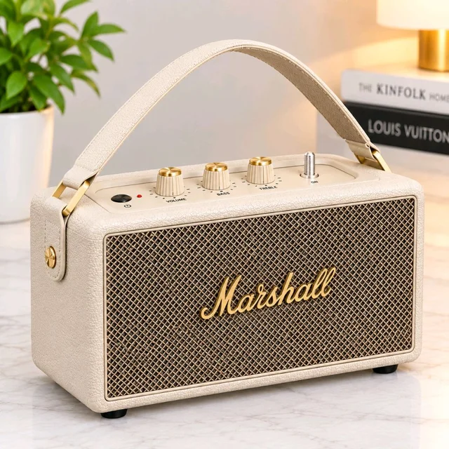 Kllburn III Portable Speaker (360° Stereophonic Sound, 20+ Hours Battery, IP Ratings) – Cream/Gold - Black