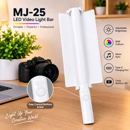 MJ-25 Portable LED Video Light Bar – RGB Full Color Handheld Light Wand with Music Sync & Barn Doors
