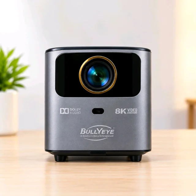 BULLYEYE P40 Smart Home Theater Projector – 8K Decode, Dolby Audio, HD Resolution (Includes Cables & Remote)