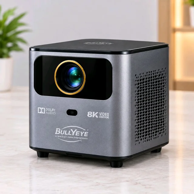 BULLYEYE P40 Smart Home Theater Projector – 8K Decode, Dolby Audio, HD Resolution (Includes Cables & Remote)