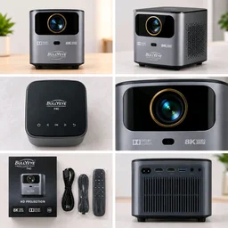 BULLYEYE P40 Smart Home Theater Projector – 8K Decode, Dolby Audio, HD Resolution (Includes Cables & Remote)