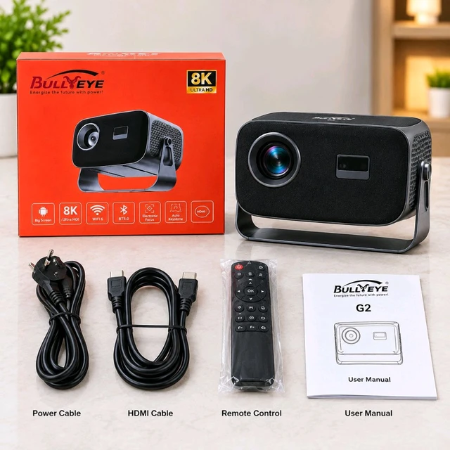 BULLYEYE G2 Smart Home Theater Projector – 8K Ultra HD, Android, WiFi 6, BT 5.0, Auto Keystone & Electronic Focus