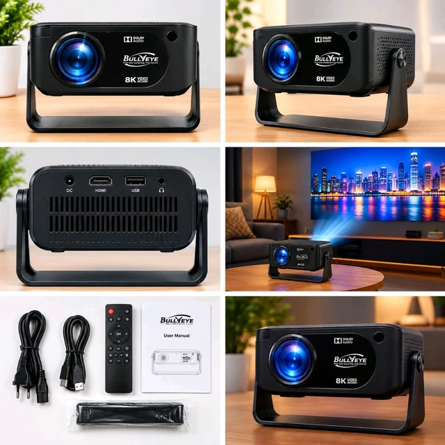 BullyEye X3 Mini Smart Projector | 4K/8K Video Support, Android & Built-in Speaker