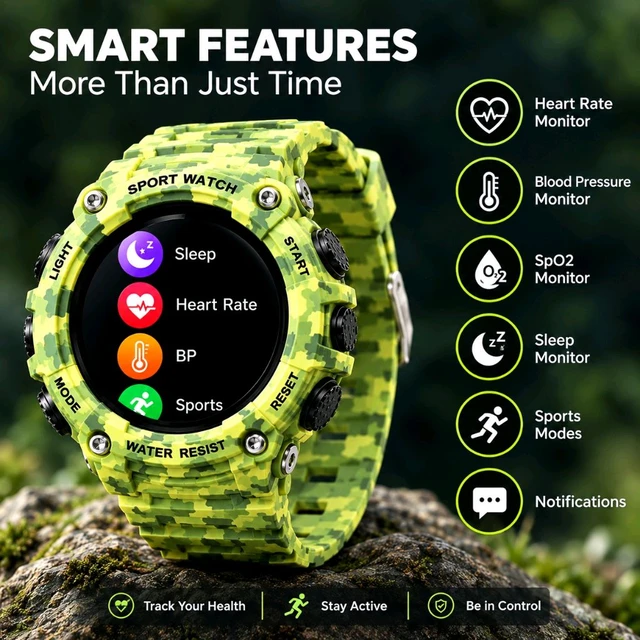 G-SHOCK Rugged Camouflage Smart Watch – Digital Display, Fitness Tracking & Outdoor Features