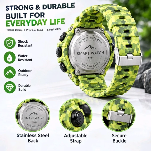 G-SHOCK Rugged Camouflage Smart Watch – Digital Display, Fitness Tracking & Outdoor Features