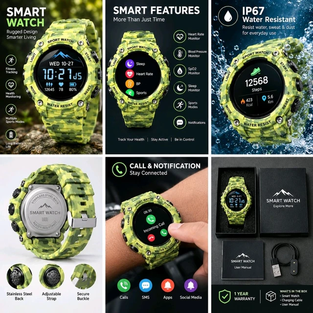 G-SHOCK Rugged Camouflage Smart Watch – Digital Display, Fitness Tracking & Outdoor Features