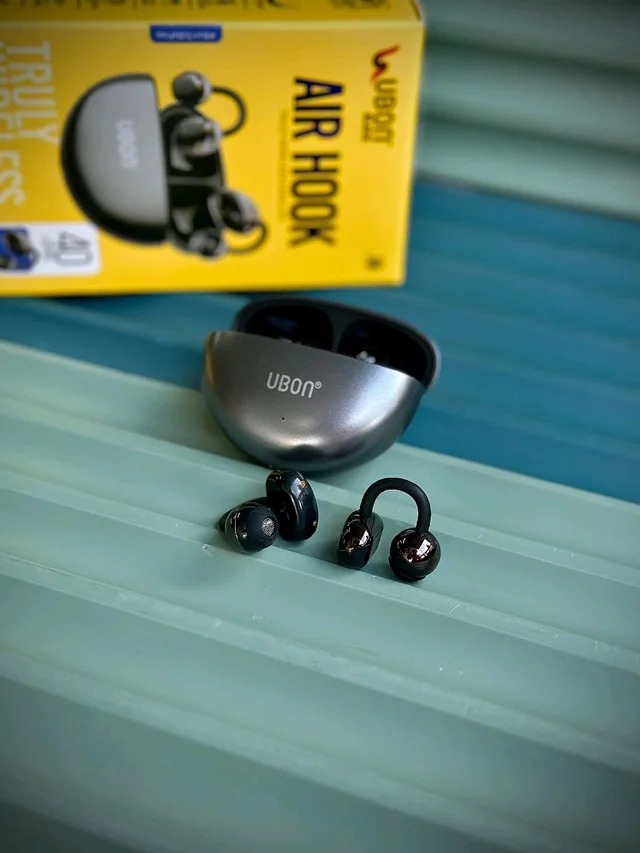 UBON Black Air Hook J8 Truly Wireless Earclips – Open-Ear Bluetooth Earphones with Mic & Type-C Charging - Black