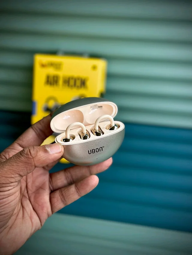 UBON Black Air Hook J8 Truly Wireless Earclips – Open-Ear Bluetooth Earphones with Mic & Type-C Charging - White