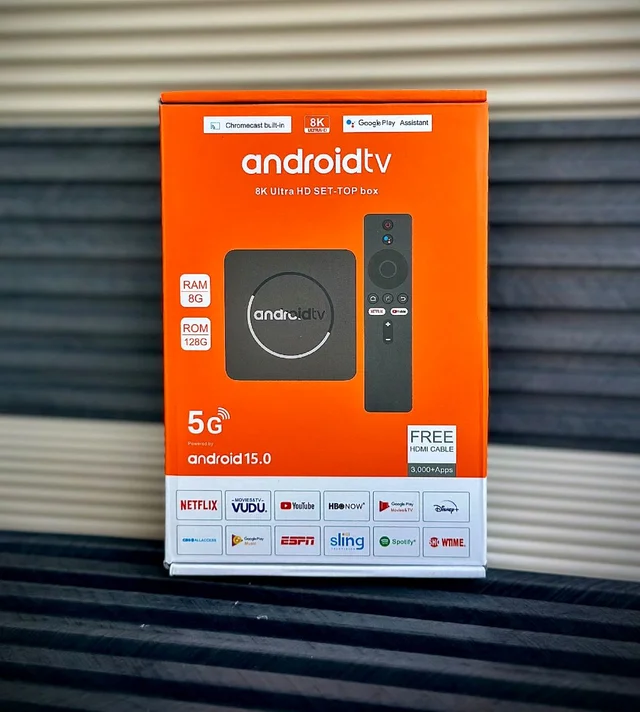 Android 15.0 8K Ultra HD Smart TV Set-Top Box – 8GB RAM, 128GB ROM, 5G Wi-Fi, Google Assistant & Free HDMI Cable