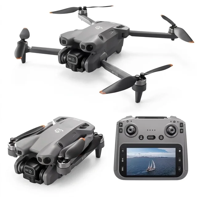 GT50 Drone With Inbuilt Display Remote and Dual HD Camera | Brushless Motors | 360° Obstacle Avoidance Sensor