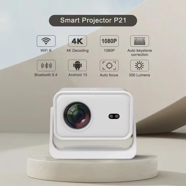 P21 Projector With 4k UHD Support And Upto 200 Inches Large Screen Automatic Keystone And Focus Android 13 OS