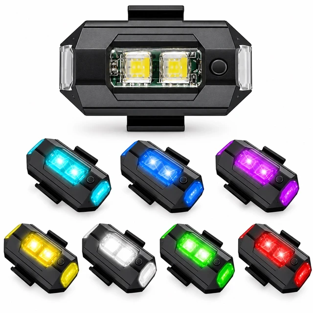 Mini Aircraft Blinking Strobe Light With 7 Colors And 31 Flashing Modes, Rechargable And Attachable Anywhere