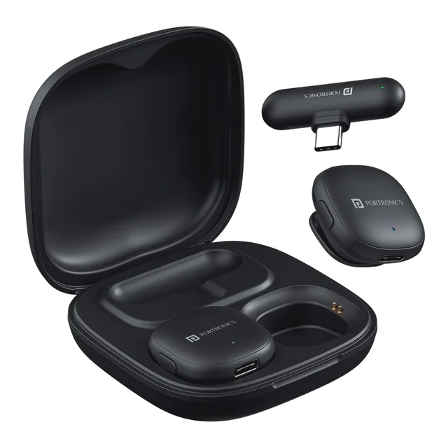 Portronics Vlogmate One Wireless Microphone With Ai Powered Noise Cancellation, Long Battery Life, 360º Audio Capture 