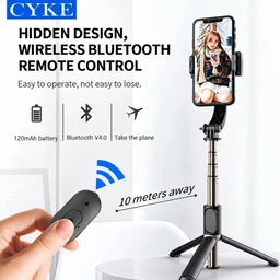 Q08 1-axis Gimbal Stabilizer With 2.5 Feets Extendable Rod And Wireless Remote Also Works As Tripod And Selfie Stick