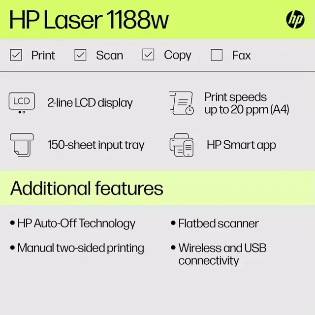 HP MFP M1188W WIFI LASER PRINTER - LASERJET, MULTIFUNCTION, BLACK