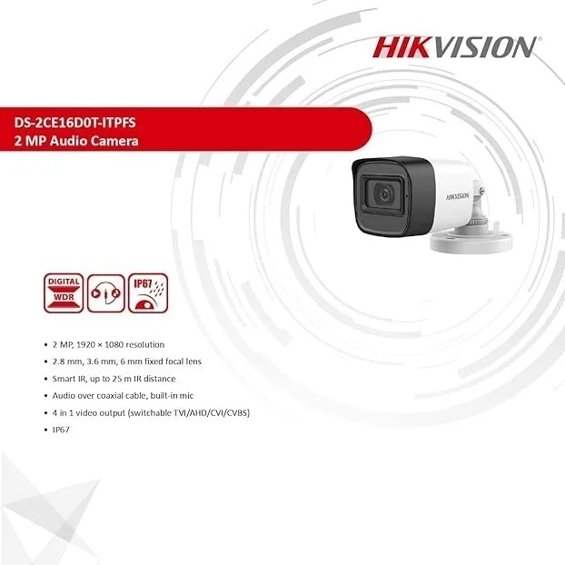 HIKVISION Hikvision 2MP Regular HD Bullet Camera With Audio - REGULAR, 2MP