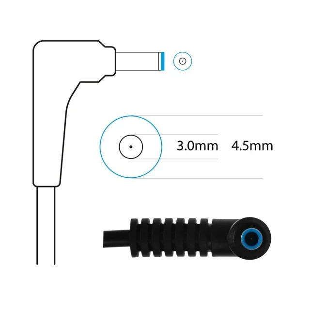 HP Original ADAPTER 65W BLUE PIN - HP, 65W, BLUE PIN (4.5mm x 3.0mm)