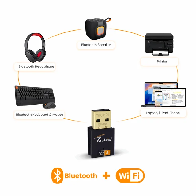 Techie 150Mbps Wireless USB WiFi + Bluetooth Adapter - WIFI + BT, TECHIE