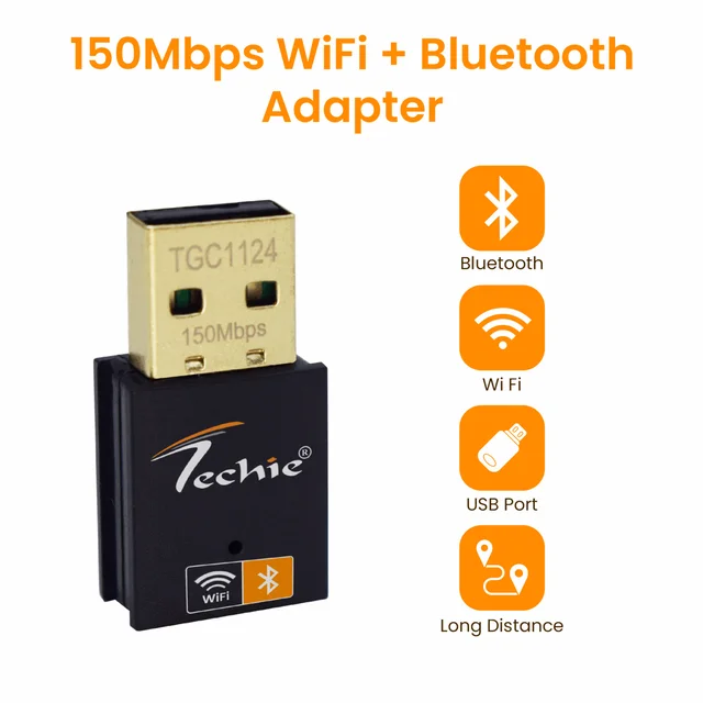 Techie 150Mbps Wireless USB WiFi + Bluetooth Adapter - WIFI + BT, TECHIE