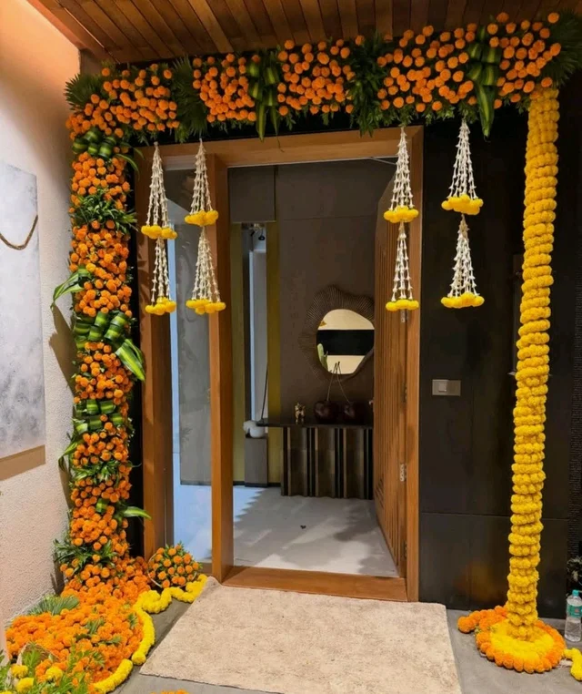 Home Decoration Real Flower Package. Marigold Flower Decoration Gate,Hall Room,Entri Passage Rangoli, Welcome Bord 