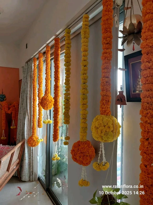 Home Decoration Real Flower Package. Marigold Flower Decoration Gate,Hall Room,Entri Passage Rangoli, Welcome Bord