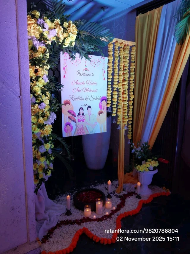 Welcome Bord & Rangoli Flower Decoration 