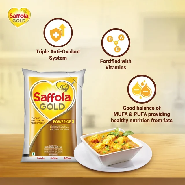 Saffola Gold Power Of 3 Refined Blened Cooking Oil - 1 l