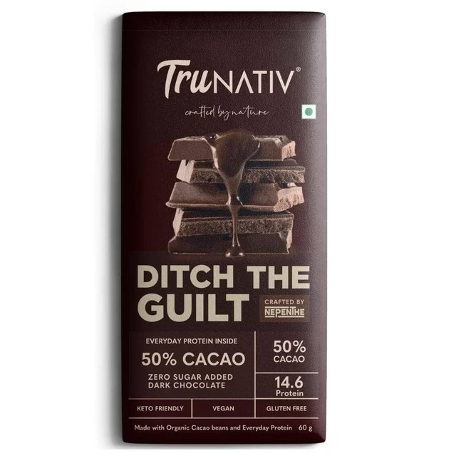Ditch The Guilt 50% Cacao - Zero Added Sugar 14.7g protein - Dark Chocolate - 60 g