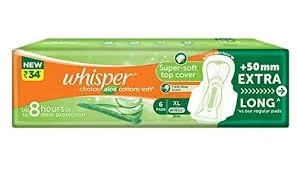 Whisper Choice Stain Protection, Aloevera Freshness Sanitary Pads (Regular) - 1 pack (6 pieces)