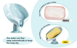 Plastic Soap Stand Holder For Bathroom Kitchen Sink Wall Single Layer With Magic Stickers (Leaf Soap Dish) (Pack Of 1) - 8.5 x 10 x 13