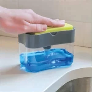 2-in-1 Soap Dispenser for Kitchen and Sponge Holder Dish Soap Dispenser Kitchen Sink dishwashing for Dishwasher Liquid Holder Instant Refill Durable (Soap Dispenser) Plastic (Square) - 10L x 10W x 10H Centimeters