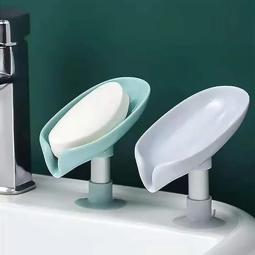 Plastic Soap Stand Holder For Bathroom Kitchen Sink Wall Single Layer With Magic Stickers (Leaf Soap Dish) (Pack Of 1)