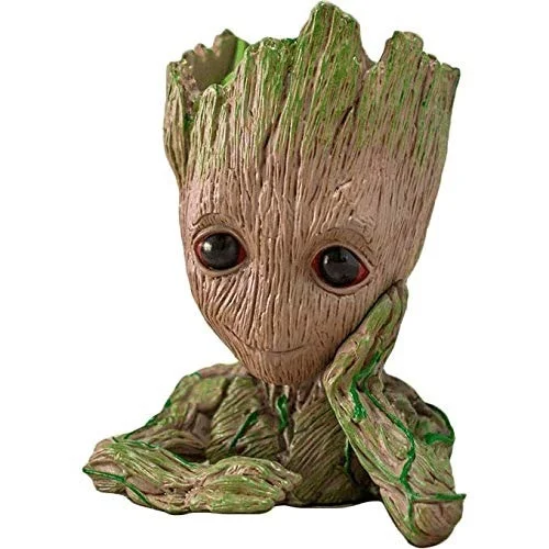 Unique Shape Marvel Avengers Infinity War Pot Groot Wooden Look Tree Flowerpot Cum Pen Container- Tree Man, 16 cm, White, 1 Piece - 14 x 11 x 16 Centimeters