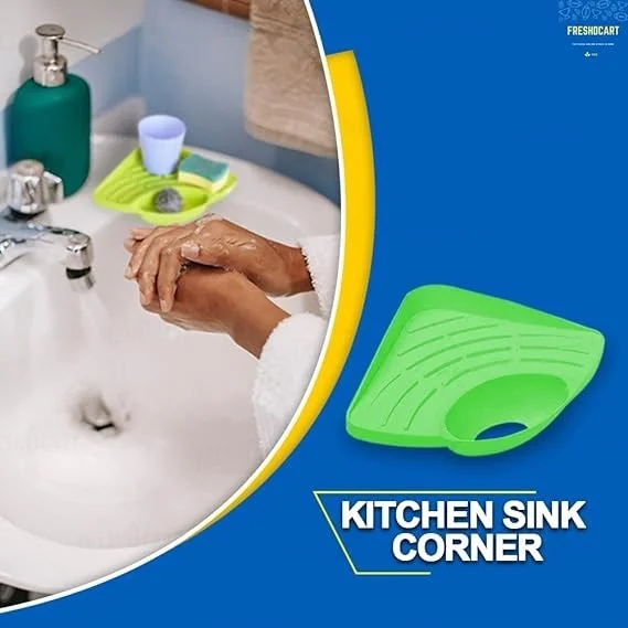 Kitchen Sink Corner Tool With Tray Storage Organizer Rack For Soap Dish Wash Basin (Plastic, Green), Pack Of 1, Sinks - 27 x 19.5 x 5.5 Centimeters, Mint Green