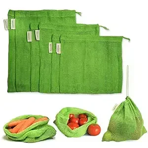 100% cotton set of 6 fridge bag | Eco-friendly natural vegetables bags for fridge storage & mesh net vegetable bag fridge | Multi-purpose Eco-friendly cotton mesh bag (Neem Green)
