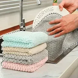 Microfiber Cleaning Cloths, 5 Pcs 25 x 25 cms Multi-Colour | Highly Absorbent, Lint and Streak Free, Multi -Purpose Wash Cloth for Kitchen, Car, Window, Stainless Steel, Silverware - 25L x 25W