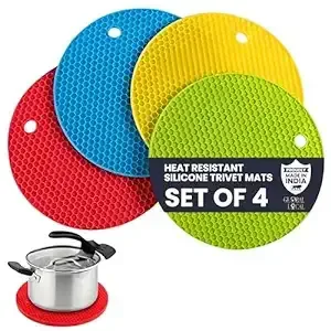 Round Silicone Trivets Mats for Hot Pots and Pans,Silicone Pot Holders,Multi Purpose Trivets Mats Heat Resistant Trivet Mat,Teapot Coaster (Pack of 4)