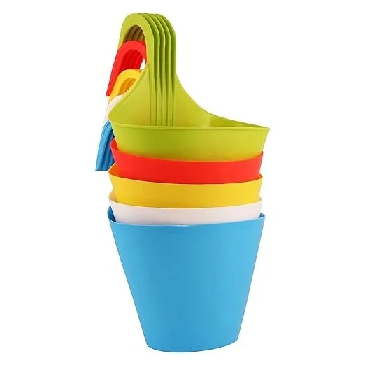 Leafy Tales Plastic Hook Hanging Pot, Multicolor 28 x 12 x 22 cm, 5 Pieces