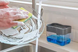 2-in-1 Soap Dispenser for Kitchen and Sponge Holder Dish Soap Dispenser Kitchen Sink dishwashing for Dishwasher Liquid Holder Instant Refill Durable (Soap Dispenser) Plastic (Square) - 10L x 10W x 10H Centimeters