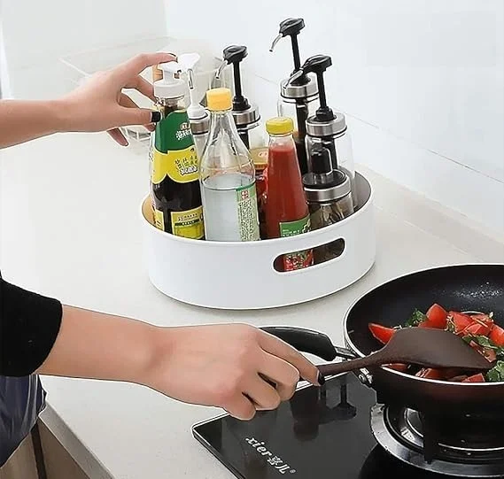  Multi-Purpose Kitchen Storage Revolving Tray Cosmetic Organizer Rotating Tray Lazy Susan for Kitchen Cabinet Spice Rack