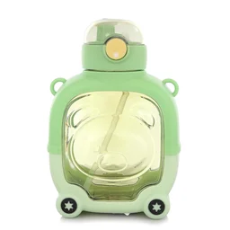 2 in 1 Sipper Water Bottle, Cartoon Water Bottle – Cue Bear Shaped Water Bottle with Straw & Strap, Cup Cute Double Drinking Water Bottles for Kids - 1 liters, Sulu