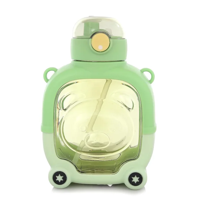2 in 1 Sipper Water Bottle, Cartoon Water Bottle – Cue Bear Shaped Water Bottle with Straw & Strap, Cup Cute Double Drinking Water Bottles for Kids - 1 liters, Sulu