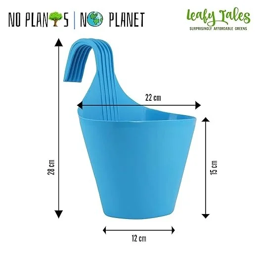 Leafy Tales Plastic Hook Hanging Pot, Multicolor 28 x 12 x 22 cm, 5 Pieces